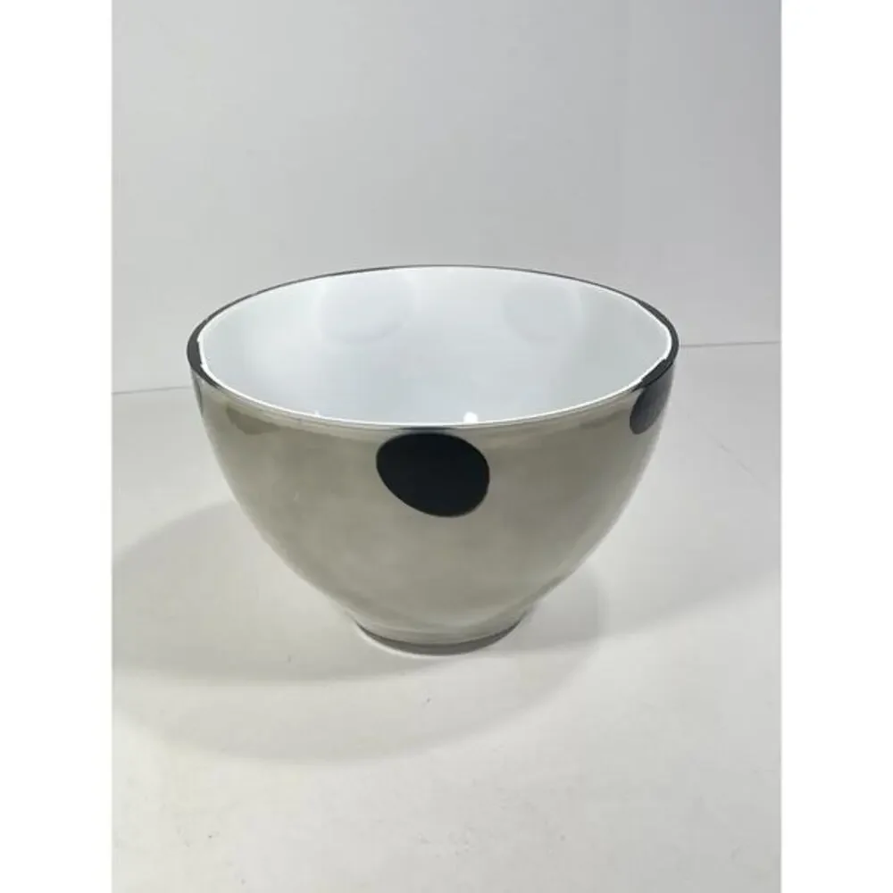 Large Gray With Black Oval Design Art Painted Glass Round Bowl Tall *read Descri